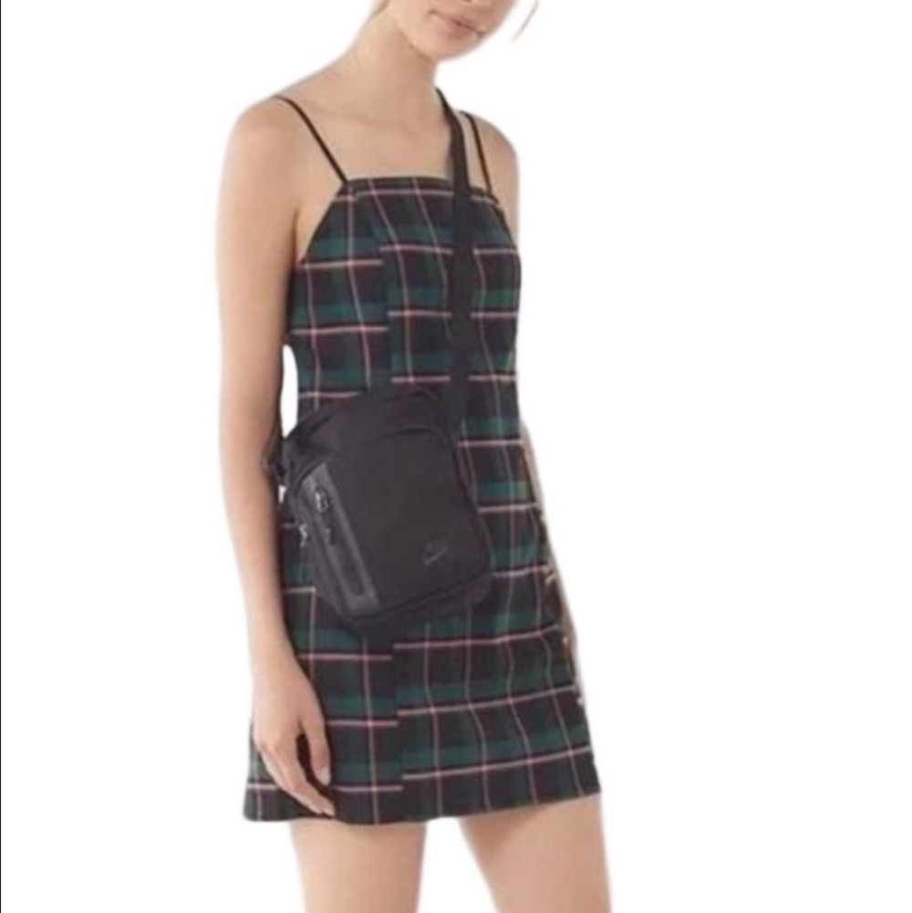 NWT Urban Outfitters Green Pink Black Plaid Spaghetti Strap Back Zip Mini Dress